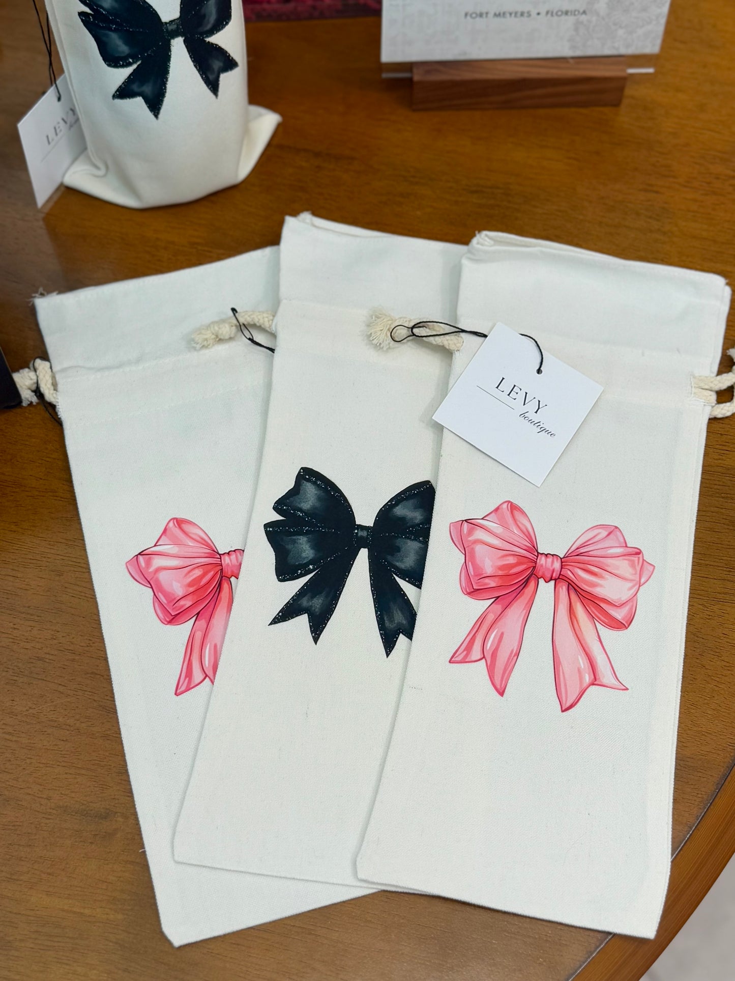 Pink Bow Wine Bottle Bag