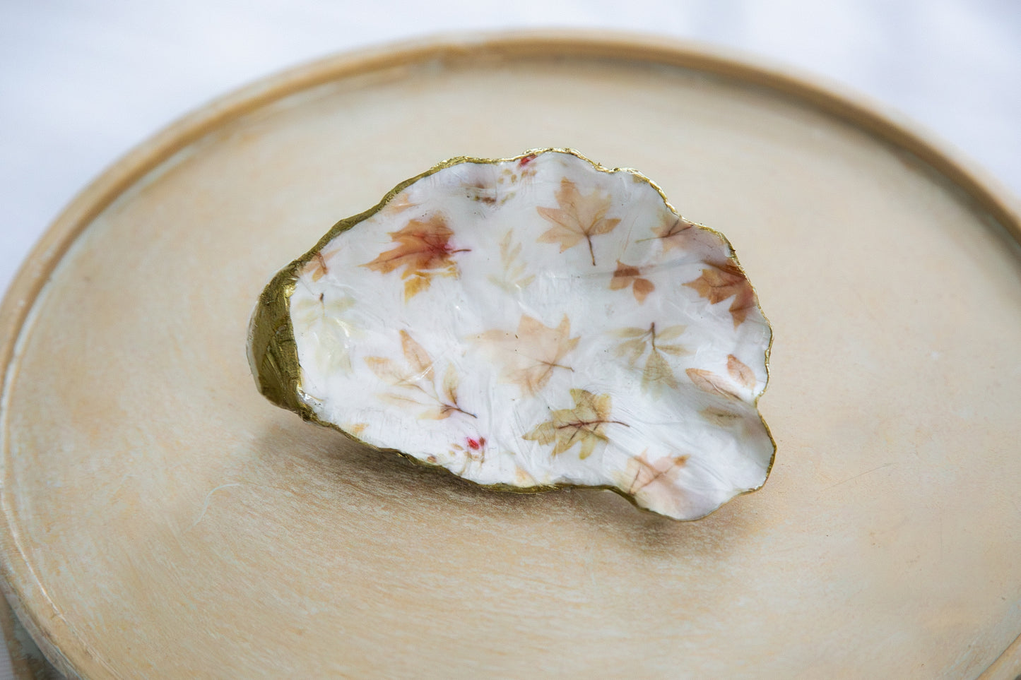 Oyster Shell Trinket Dish - Fall Leaves