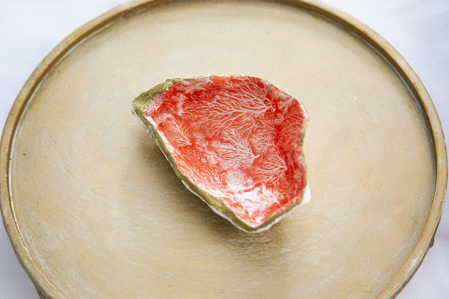 Oyster Shell Trinket Dish - Orange Coral