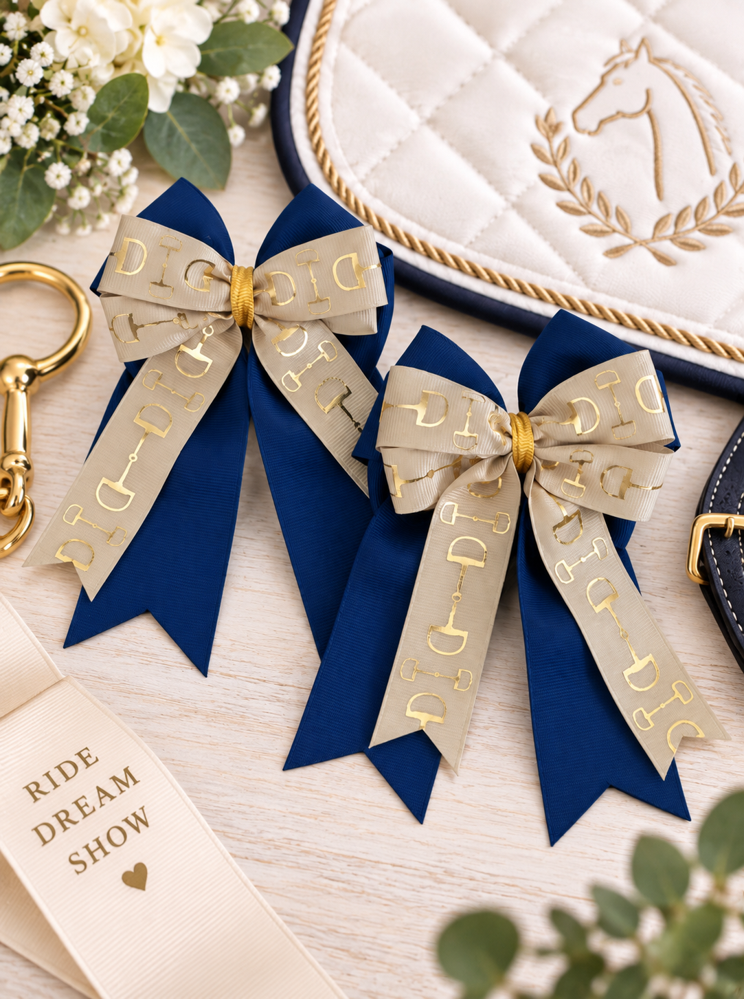 Lil “Bit” of Sass Bows - Navy/Tan