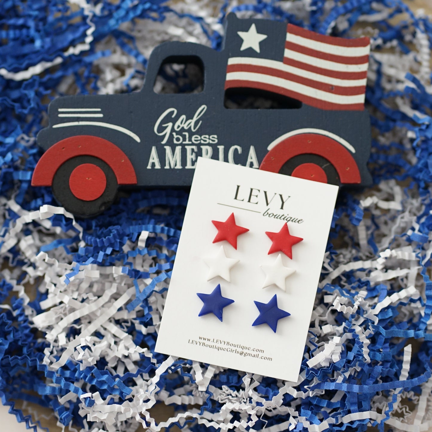 Red, White & Blue Star Stud Trio