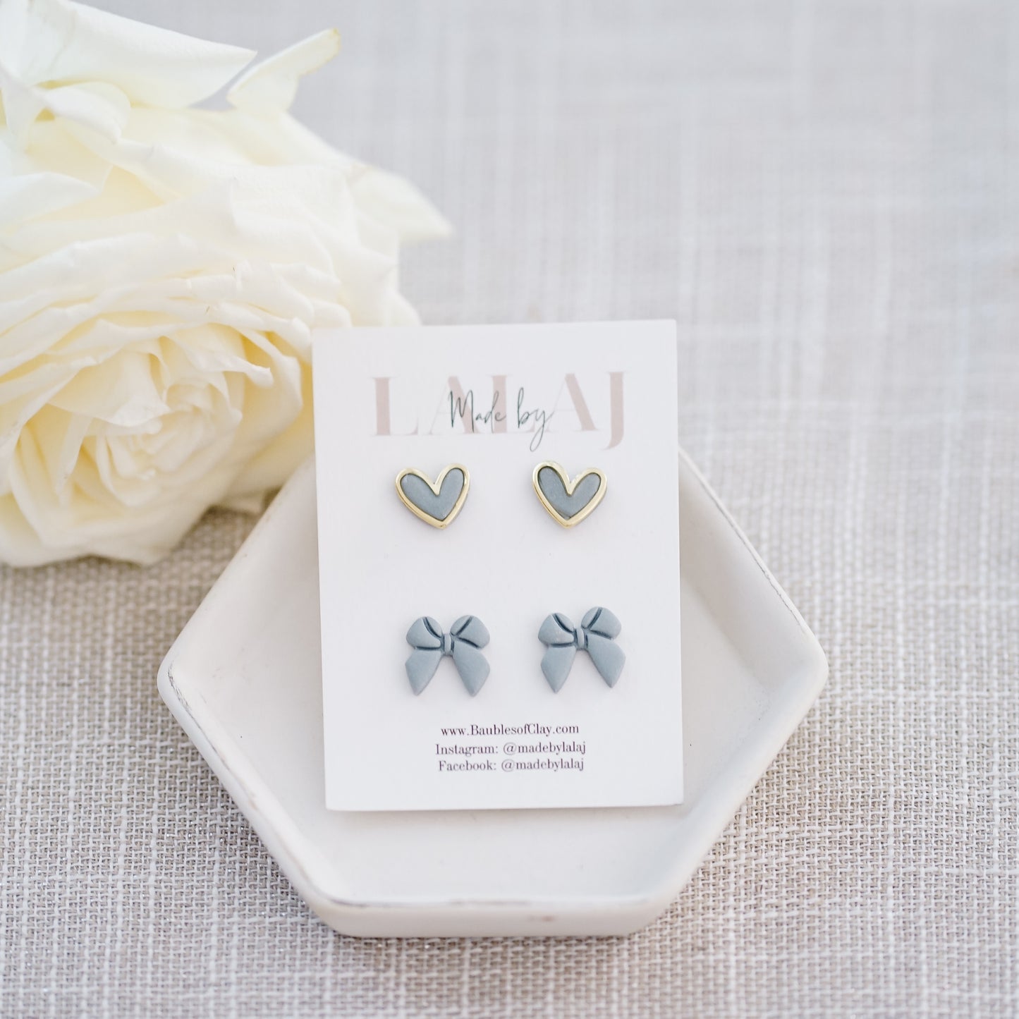 Hearts & Bows Stud Set, Silver