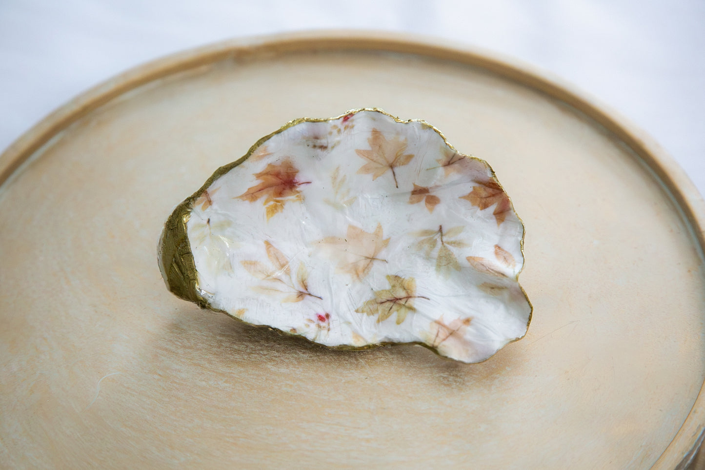 Oyster Shell Trinket Dish - Fall Leaves