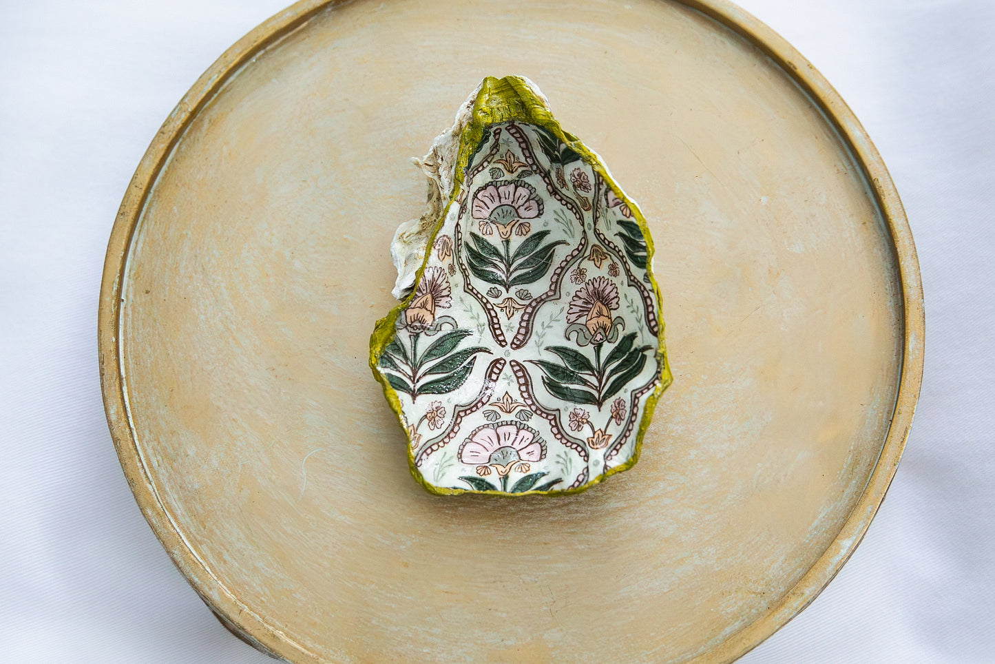 Oyster Shell Trinket Dish - Floral Trellis