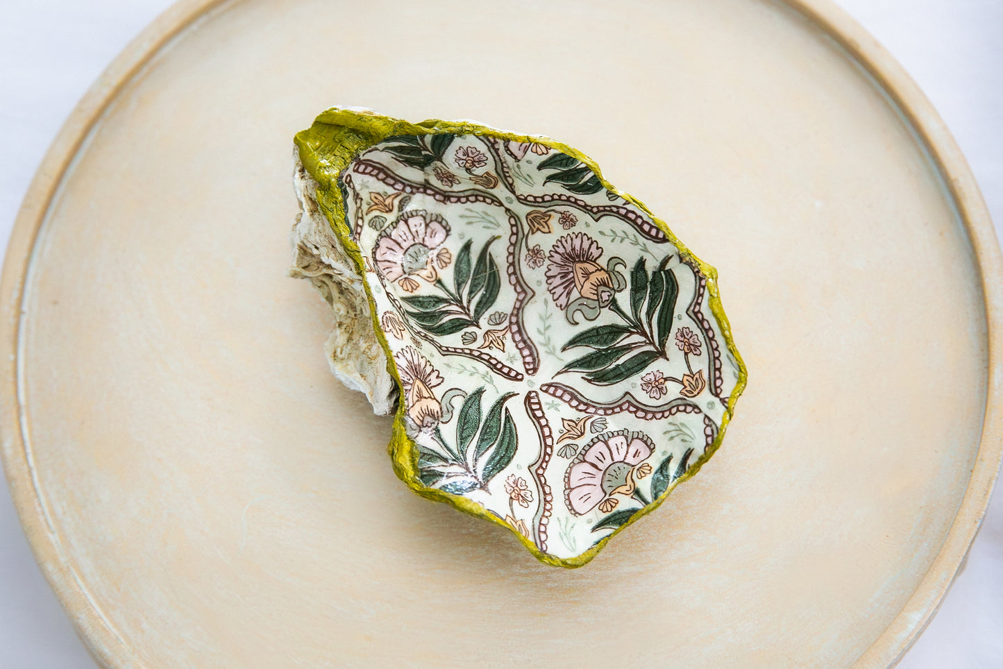 Oyster Shell Trinket Dish - Floral Trellis