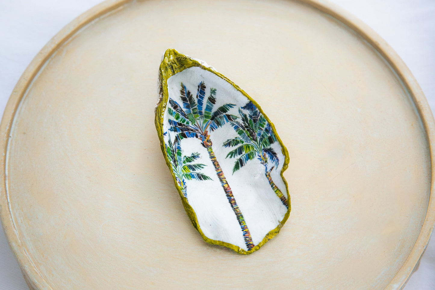 Oyster Shell Trinket Dish - Palm Trees