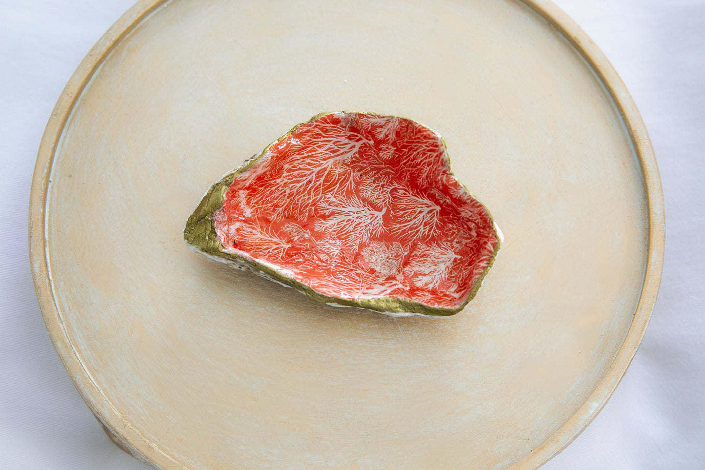 Oyster Shell Trinket Dish - Orange Coral