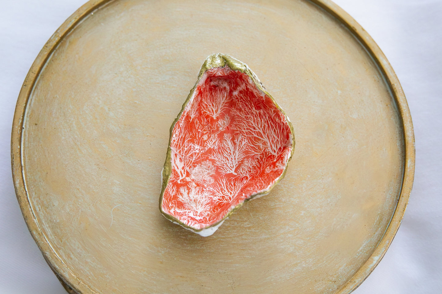 Oyster Shell Trinket Dish - Orange Coral