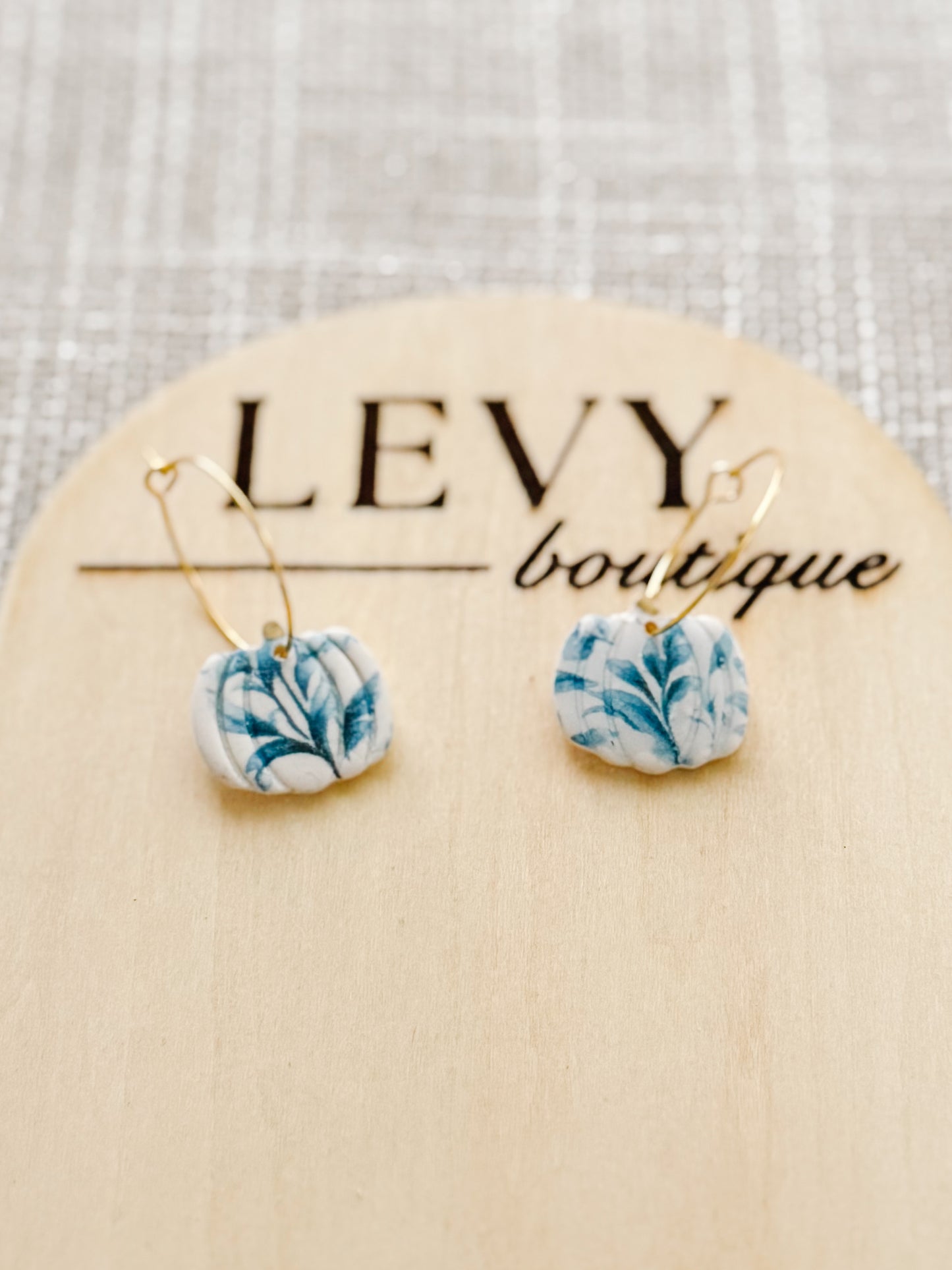 Fall Collection - Blue Vine Pumpkin Hoop Earrings