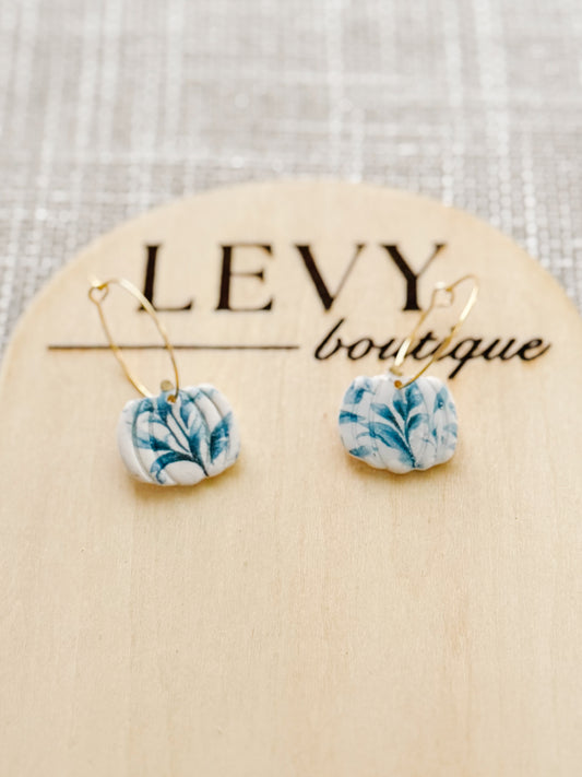 Fall Collection - Blue Vine Pumpkin Hoop Earrings