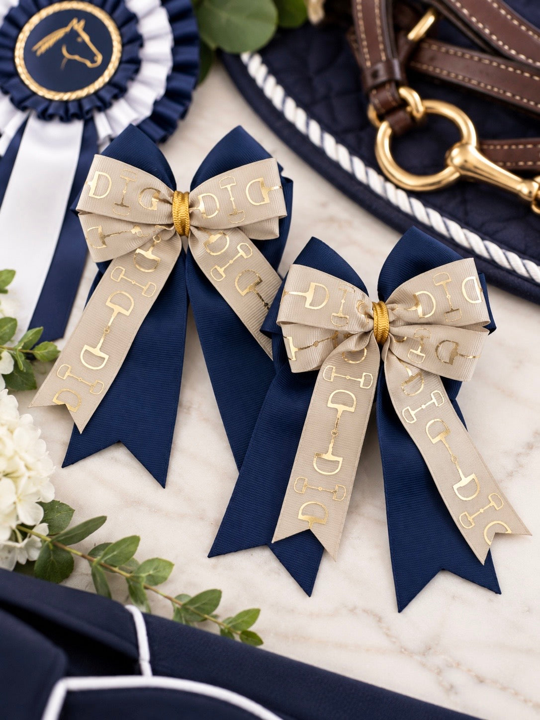 Lil “Bit” of Sass Bows - Navy/Tan