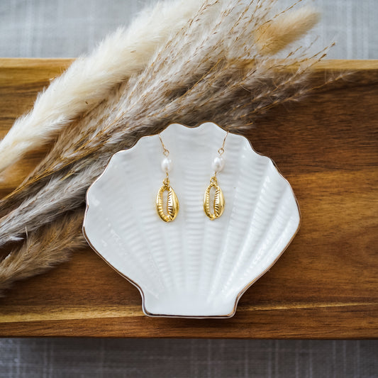 Cowrie Shell and Pearl Dangle