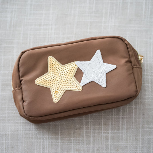 Cosmetic Pouch (Large) - Brown Stars