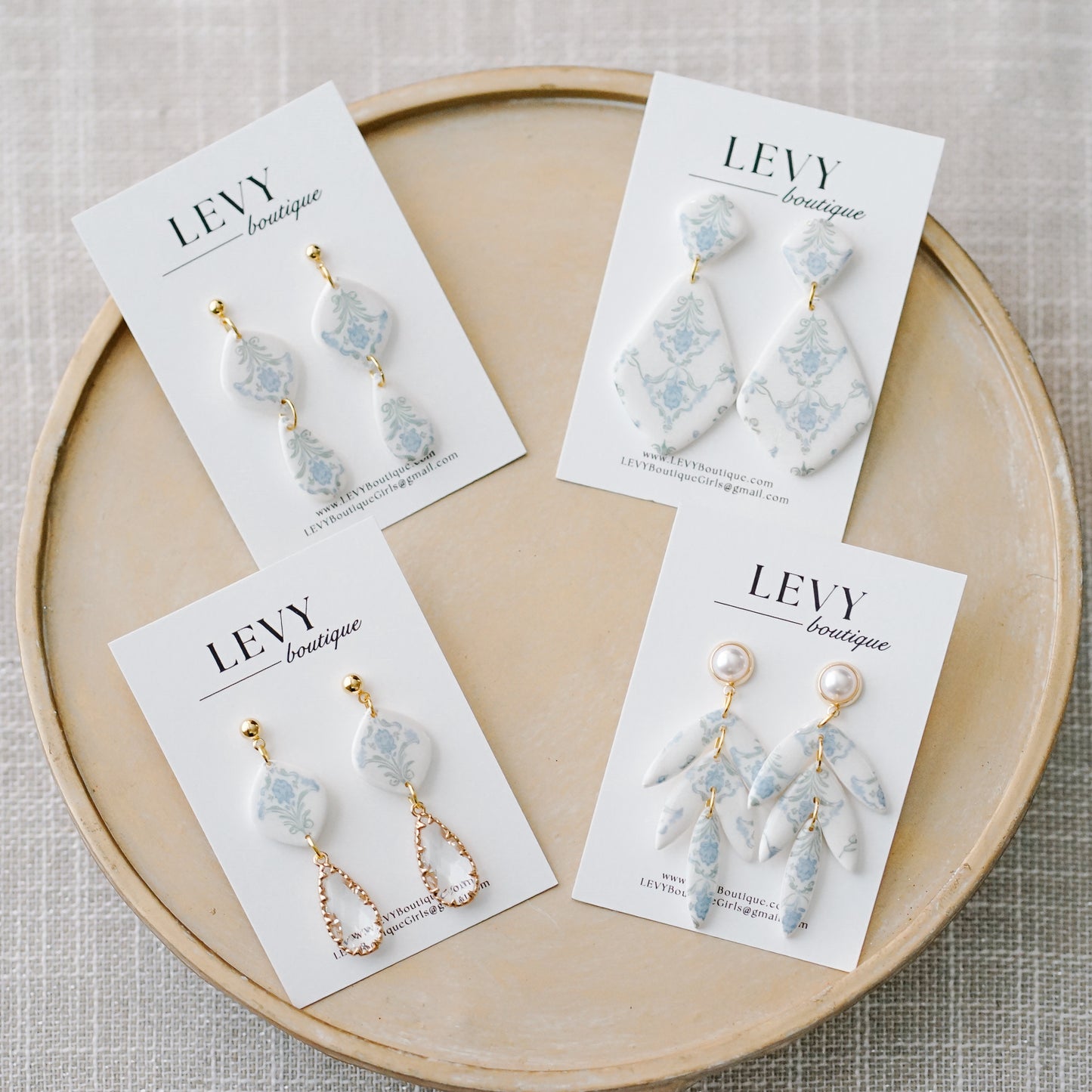 Drop Dangles - Blue Floral w/ CZ