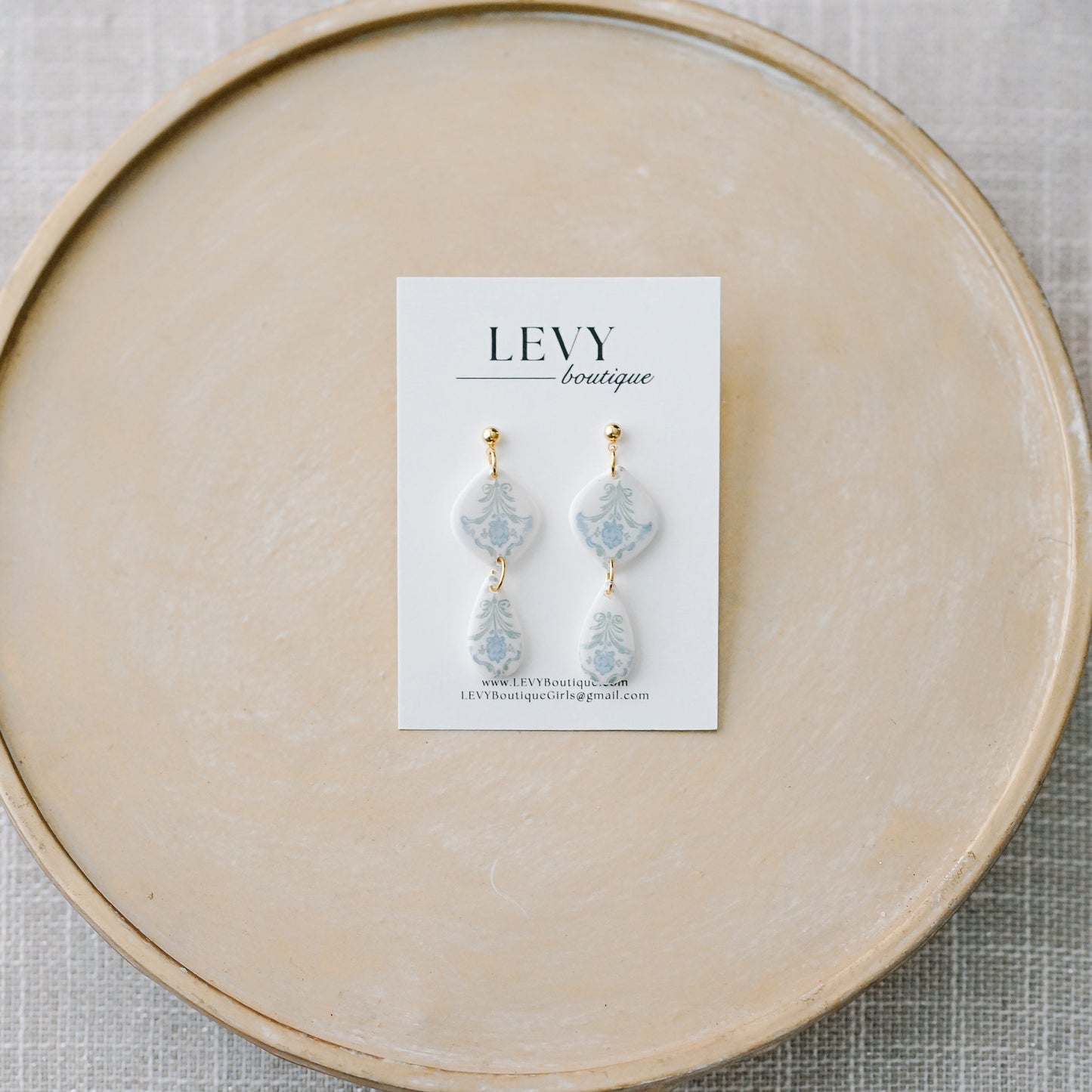 Drop Dangles - Blue Floral