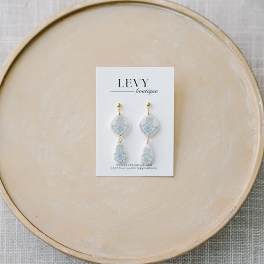 Drop Dangles - Blue Floral