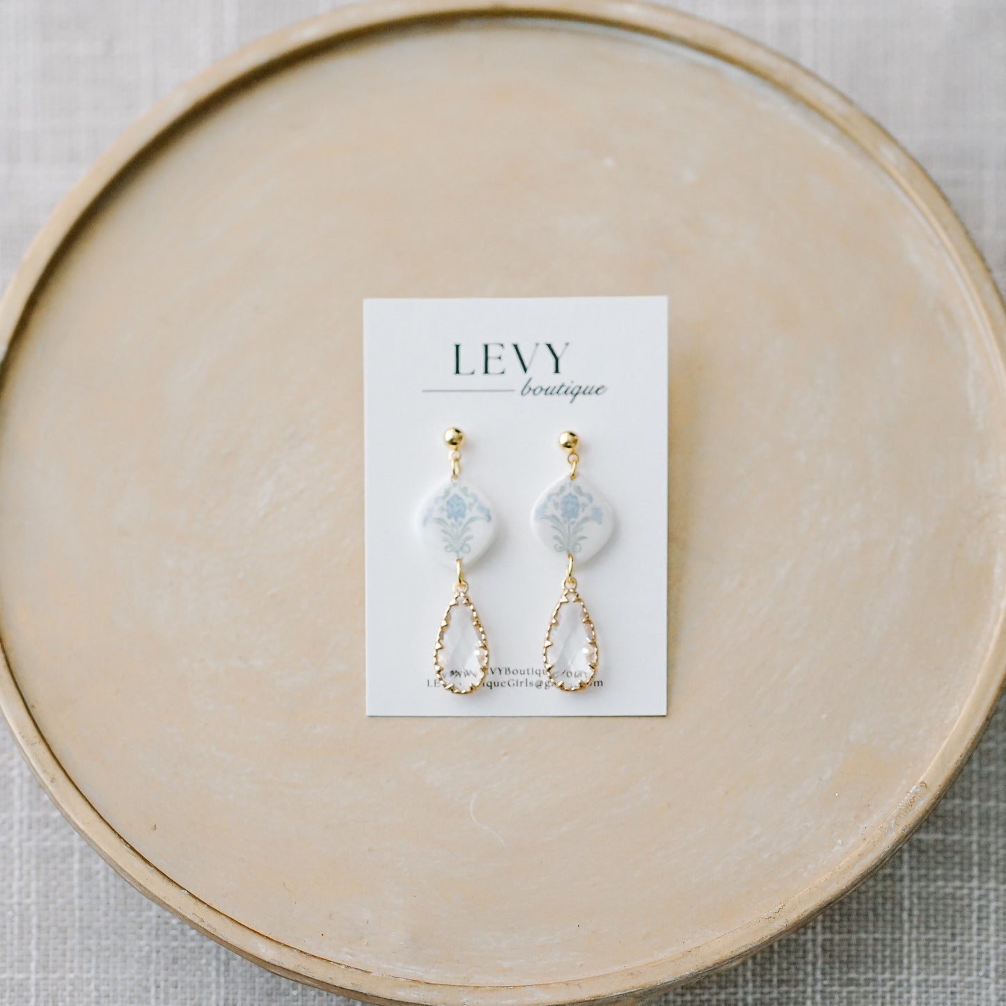 Drop Dangles - Blue Floral w/ CZ