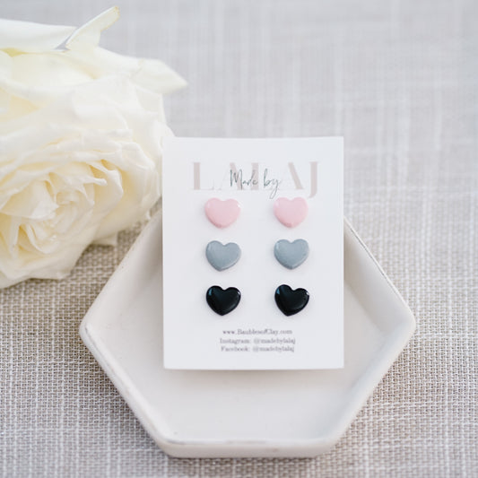Heart Stud Trio, Silver