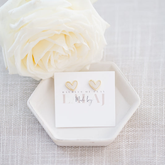 White & Gold Heart Studs